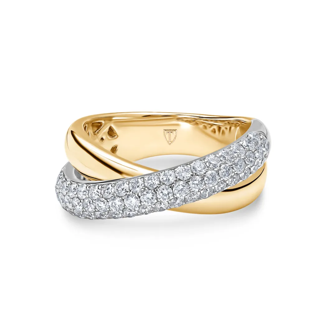Clearance Tvunnet diamantring gult og hvitt gull 0,88 ct Ringer