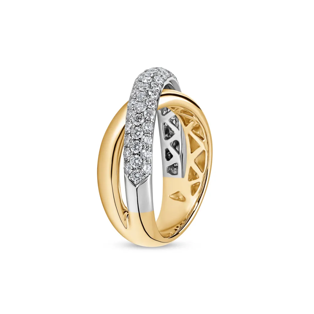 Clearance Tvunnet diamantring gult og hvitt gull 0,88 ct Ringer